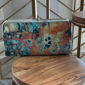 HOBO Multicolor Floral Abstract Clutch Wallet - Teal, Orange, Blue